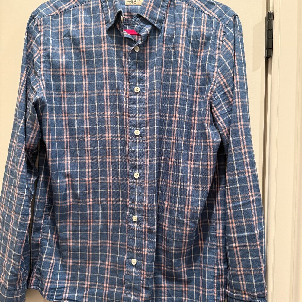 Faherty Blue Plaid Button Down Shirt - image 1